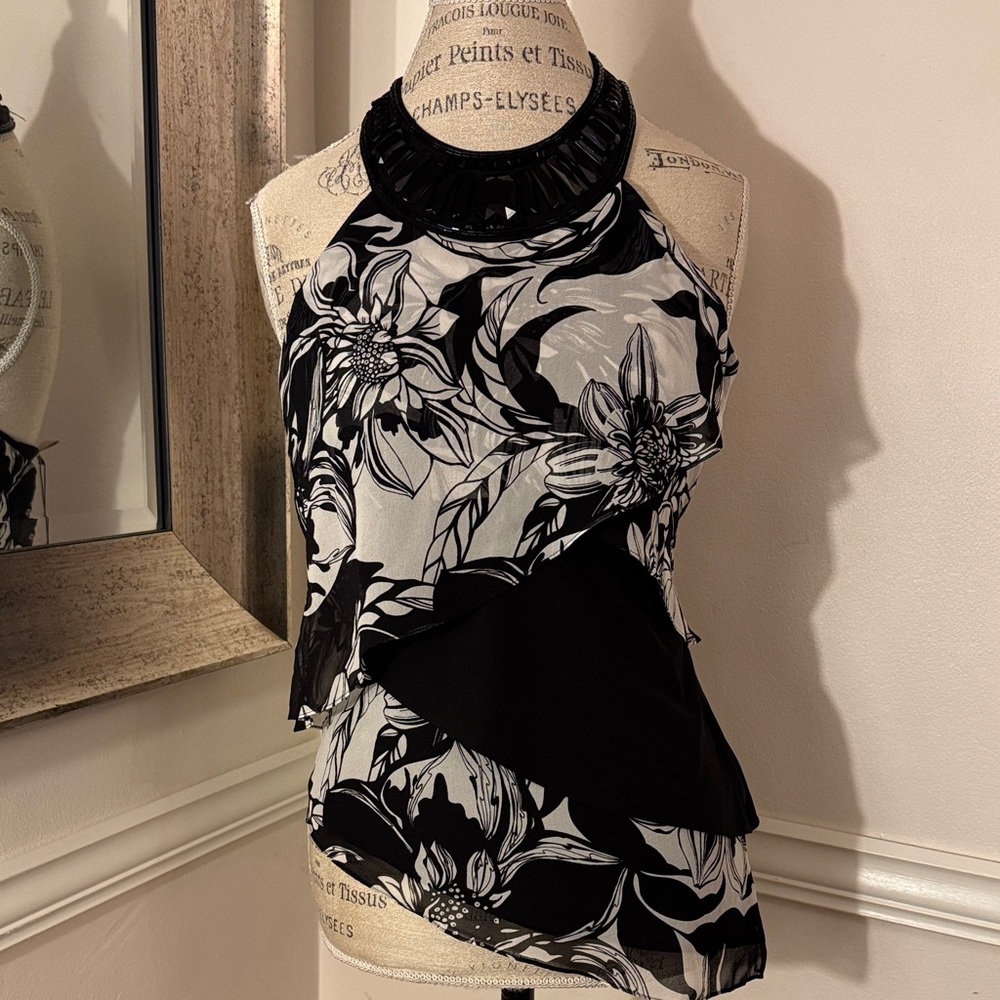 Karen Millen Floral Halter top with Jeweled Collar | Size 4 US